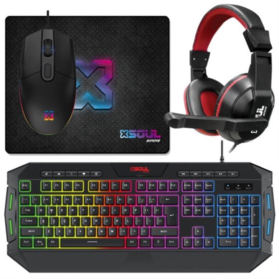 KIT GAMER SOUL TECLADO + MOUSE + HEADSET + MOUSEPAD