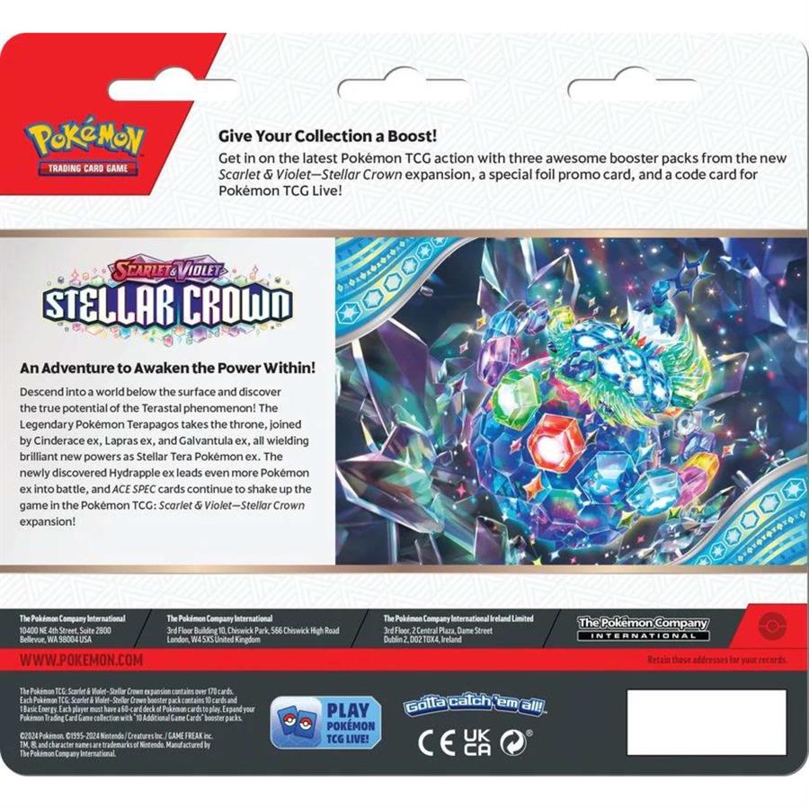 POKEMON TCG X3 BOOSTER PACK + CARTA LATIAS SCARLET & VIOLET STELLAR CROWN - ESP