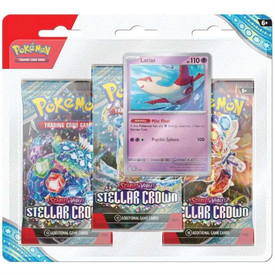 POKEMON TCG X3 BOOSTER PACK + CARTA LATIAS SCARLET & VIOLET STELLAR CROWN - ESP