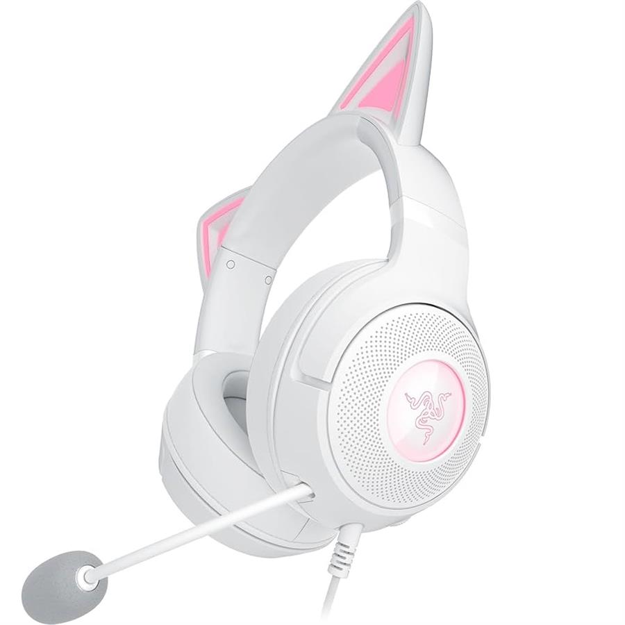 HEADSET GAMER RAZER KRAKEN KITTY V2 WHITE RGB CON CABLE